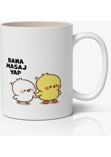 Bana Masaj Yap Sevimli Civcivler Tasarımlı Kupa Bardak Baskılı Kahve Kupa Bardak