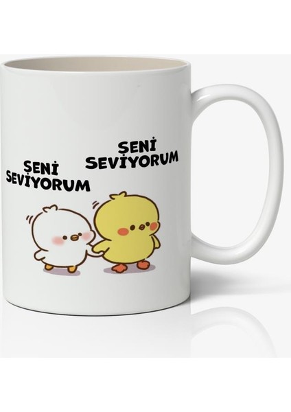Seni Seviyorum Sevimli Civcivler Tasarımlı Kupa Bardak Baskılı Kahve Kupa Bardak
