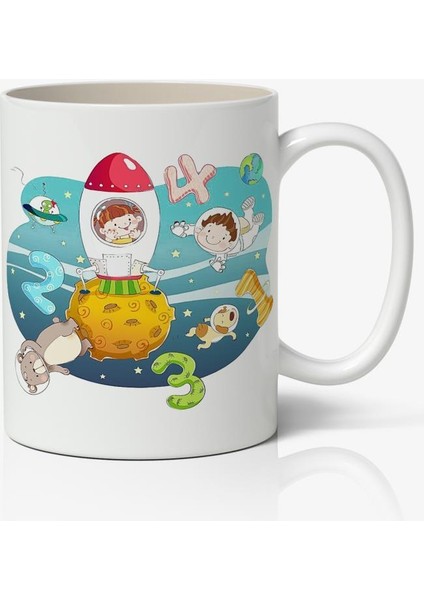 Astronot Çocuklar Tasarımlı Kupa Bardak Baskılı Kahve Kupa Bardak
