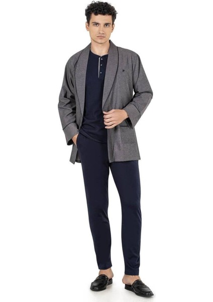 %100 Pamuk Penye Uzun Kol Pijama Takım ve Ropdöşambır Çeyizlik Damat Seti