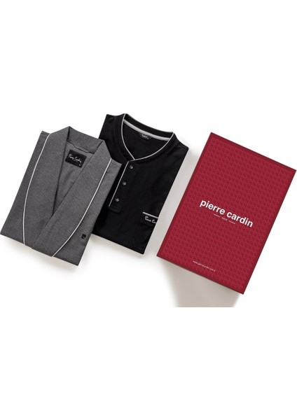 %100 Pamuk Penye Uzun Kol Pijama Takım ve Ropdöşambır Çeyizlik Damat Seti