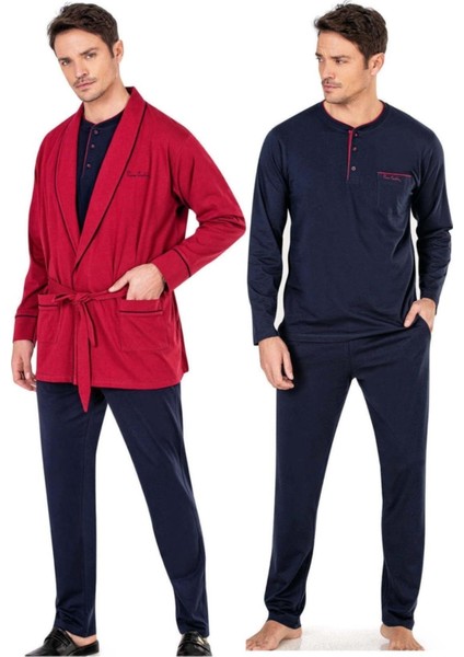 Pierre Cardin %100 Pamuk Penye Pijama Takım ve Ropdöşambır Çeyizlik Damat Seti