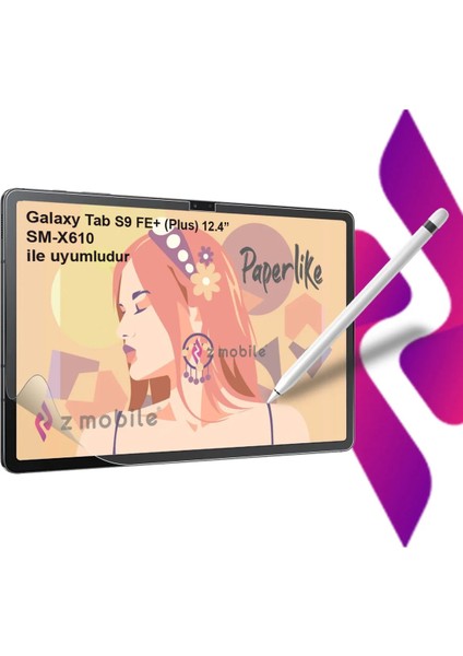 Samsung Galaxy Tab S9 Fe+ Plus 12.4” SM-X610 Uyumlu Paperlike Ekran Koruyucu Esnek Kağıt Hissi Paper Like