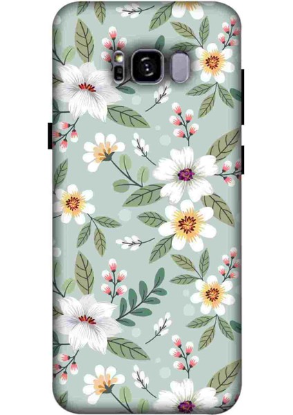 Samsung Galaxy S8 Plus Kılıf Baskılı Desenli Silikon+Ekran Koruyucu+Kablo Kryc- Beyazcicek