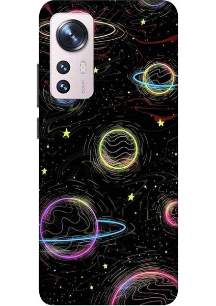 Xiaomi Mi 12 Pro Kılıf Baskılı Gezegen Desenli Silikon+Ekran Koruyucu+Kablo Kryc- 8842