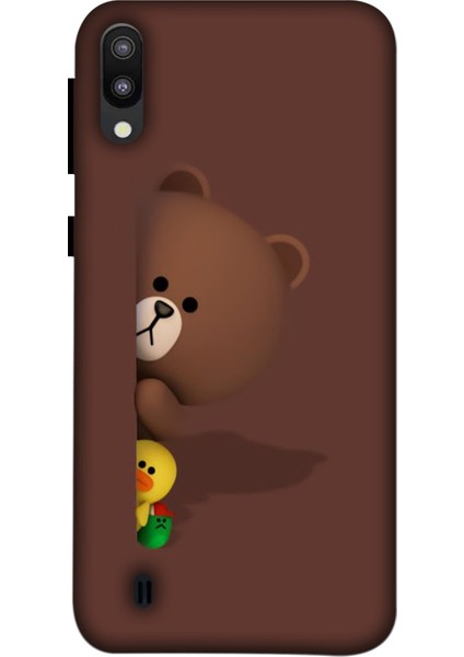 Samsung Galaxy M10 Kılıf Baskılı Ayıcık Desenli Silikon+Ekran Koruyucu+Kablo Kryc- 8849