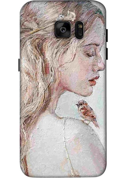 Samsung Galaxy S7 Edge Kılıf Baskılı Kız Serçe Desenli Silikon+Ekran Koruyucu+Kablo Kryc- 8291
