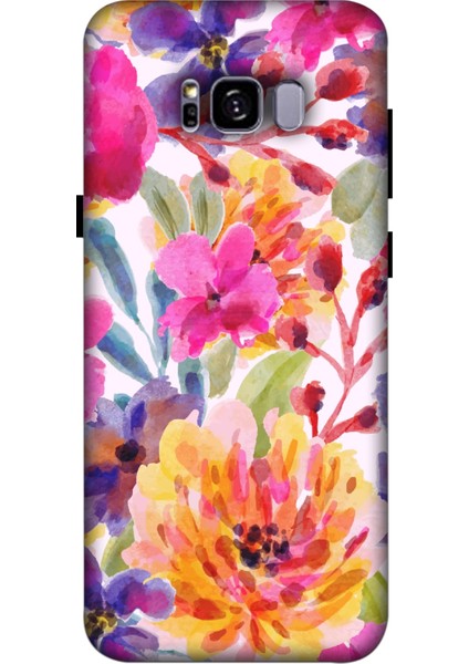 Samsung Galaxy S8 Plus Kılıf Baskılı Desenli Silikon+Ekran Koruyucu+Kablo Kryc- Suluboyacicekler