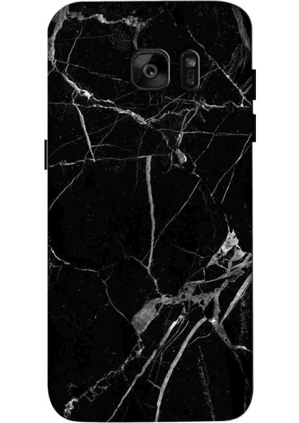 Samsung Galaxy S7 Edge Kılıf Baskılı Desenli Silikon+Ekran Koruyucu+Kablo Kryc- Siyahmermer