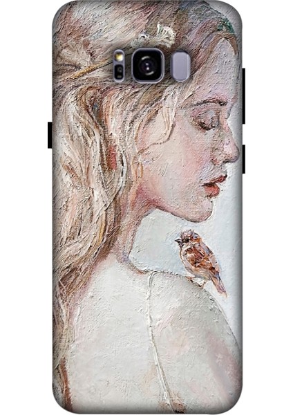Samsung Galaxy S8 Plus Kılıf Baskılı Kız Serçe Desenli Silikon+Ekran Koruyucu+Kablo Kryc- 8291