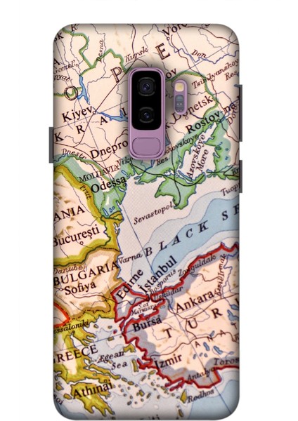 Samsung Galaxy S9 Plus Kılıf Baskılı Harita Desenli Silikon+Ekran Koruyucu+Kablo Kryc- 8803