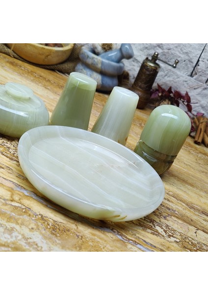 Mermer Tuzluk Biberlik Baharatlık Seti Doğaltaş