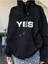 Kadın Siyah Yes No Baskılı Oversize Kapüşonlu Sweatshirt 4