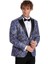 Işıltılı Sarmaşık Desenli Slim Fit Mavi Erkek Smokin Ceket 1