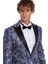 Işıltılı Sarmaşık Desenli Slim Fit Mavi Erkek Smokin Ceket 2