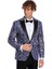 Işıltılı Sarmaşık Desenli Slim Fit Mavi Erkek Smokin Ceket 3