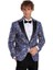Işıltılı Sarmaşık Desenli Slim Fit Mavi Erkek Smokin Ceket 5