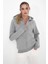 Ela Kapüşonlu 3 Iplik Fermuar Detaylı Loose Fit Örme Sweatshirt 1