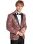 Işıltılı Sarmaşık Desenli Slim Fit Bordo Erkek Smokin Ceket 5