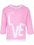 Kız Çocuk Love Baskılı Ekru Garni Detaylı Uzun Kol Pembe T-Shirt 3
