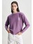 Alıce Mor Bisiklet Yaka Baskılı Loose Fit Kadın Sweatshirt 1