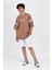 7-14 Yaş Şortlu Real Oversize Erkek Çocuk Takım-Kahverengi 2