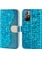 Timsah Doku Işıltılı Toz Şok Geçirmez Tpu+Pu Deri Deri Stand Cüzdan Kılıfı Xiaomi Redmi Not 11 5g (Çin) (Mediatek)/redmi Not 11T 5g/redmi Not 11S 5g-Blue (Yurt Dışından) 1