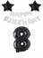 Beyaz Happy Bırthday Set Siyah Yıldız ve Rakam Folyo Balon Seti Yaş 8 1