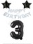 Beyaz Happy Bırthday Set Siyah Yıldız ve Rakam Folyo Balon Seti Yaş 3 1