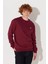 Regular Fit Normal Kesim %100 Pamuk Bisiklet Yaka İçi Polarlı Bordo Sweatshirt 2