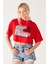 Loose Fit Rahat Kesim %100 Pamuk Bisiklet Yaka Kırmızı Crop Tişört 3
