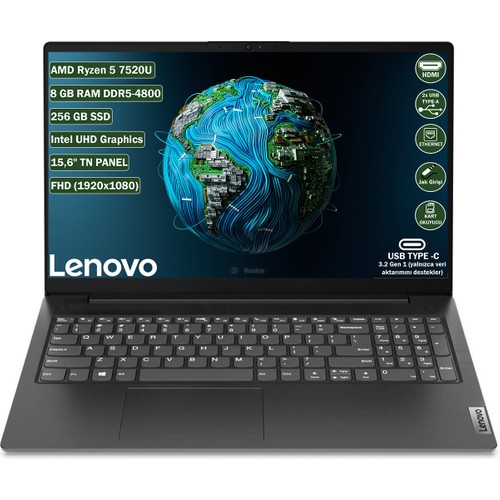 Lenovo V15 G4 Amd Ryzen 5 7520U 8 GB 256 GB SSD 15.6" Fhd Freedos Taşınabilir Bilgisayar