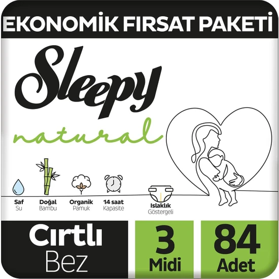 Sleepy Natural Ekonomik Fırsat Paketi Bebek Bezi 3 Numara Midi 84 Adet