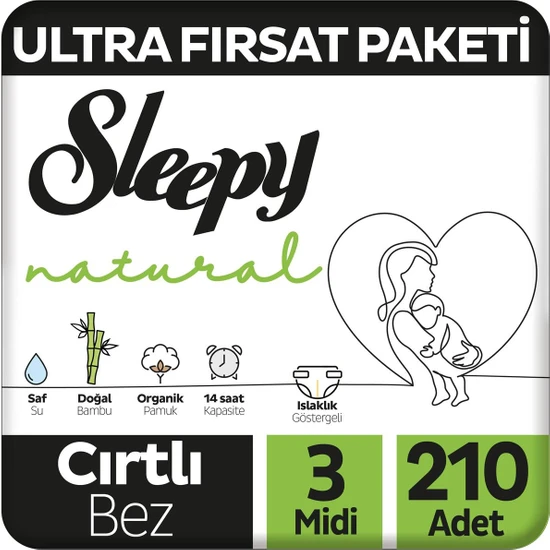 Sleepy Natural Ultra Fırsat Paketi Bebek Bezi 3 Numara Midi 210 Adet