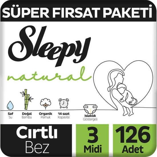 Sleepy Natural Süper Fırsat Paketi Bebek Bezi 3 Numara Midi 126 Adet