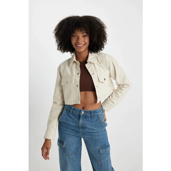 DeFacto Oversize Fit Crop Gabardin Gömlek Ceket B4208AX23AU