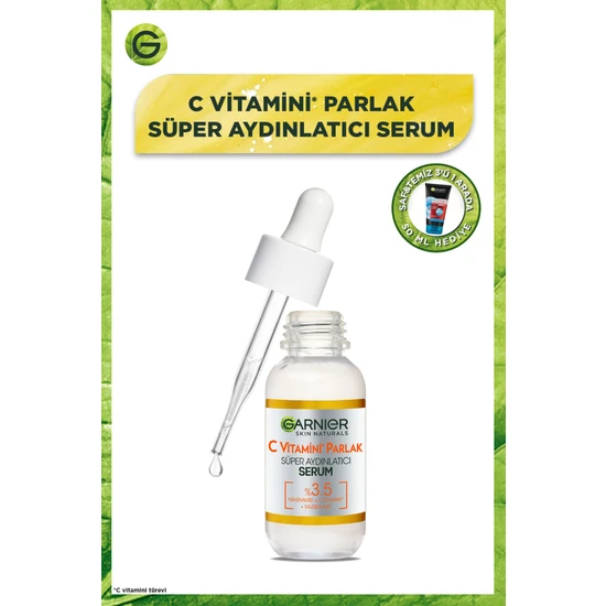 Garnier C Vitamini Parlak Süper Aydınlatıcı Serum 30ML Saf & Temiz 3'ü 1 Arada 50 ml Hediyeli