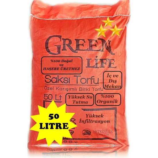 Green Life Perlit Katkılı Harika Bitki Toprağı, Fideleme, Çicek Toprağı, Htm Torf Humus Katkılı 50 L