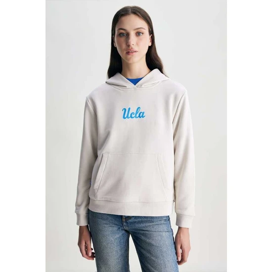 Ucla Azealıa Bej Kapüşonlu Nakışlı Standard Kadın Sweatshirt