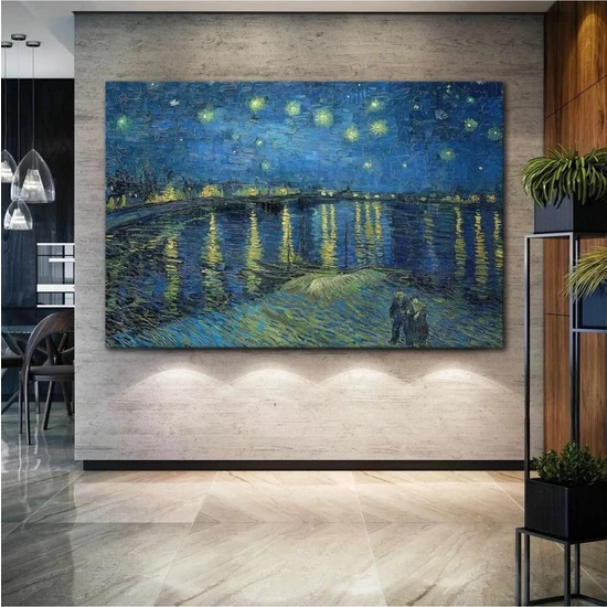 Van Gogh Yıldızlı Gece Yıldızların Yansıması Doğa Manzara Kanvas Tablo AR030182