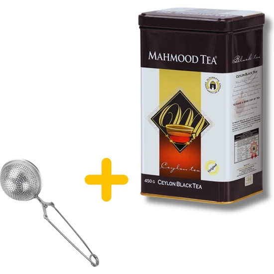 Mahmood Tea Seylan Siyah Dökme Çay Teneke Kutu 450 gr ve Küre Tasarımlı Silver Çay Süzgeci