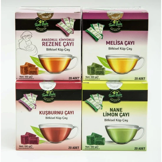 Daima Sağlık Tanlababa Rahatlama Paketi Küp Çay 4'li Paket(Maske Hediyeli) Rezene Kuşburnu Nane Limon Melisa Bitki Çayları