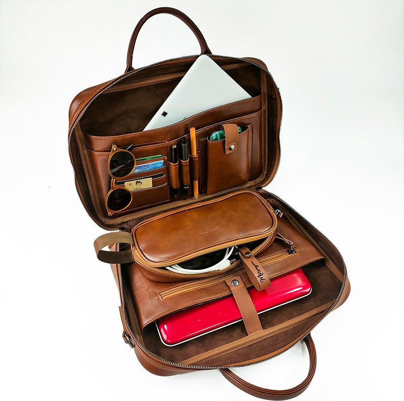 Misingpiece 16 Inç Askılı Deri Organizer Laptop Çantası görsel 3