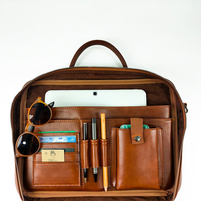 Misingpiece 16 Inç Askılı Deri Organizer Laptop Çantası görsel 4