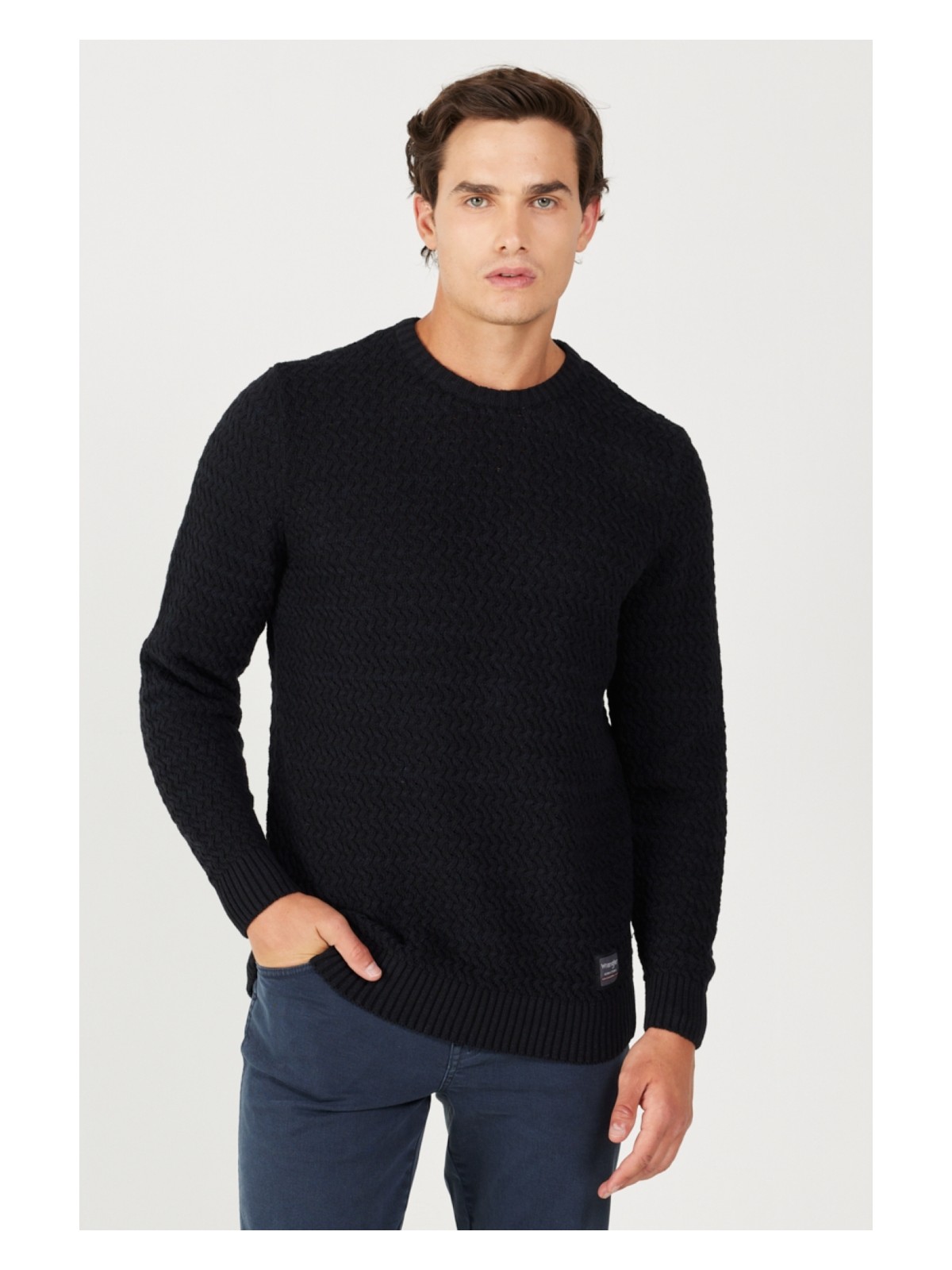 Wrangler Regular Fit Normal Kesim Bisiklet Yaka Bordo Triko Kazak - Görsel 3