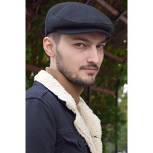 Shopiolog London Siyah Kasket Kaşe Kışlık Kumaş Şapka