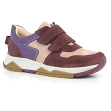 Rakerplus Hakiki Deri Bordo Pembe Kız Çocuk Cırtlı Sneakers Spor Ayakkabı