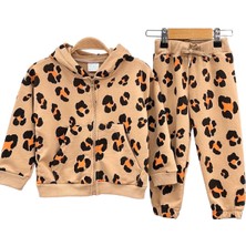 Lolli Boom Kids  Kız Çocuk Leopar Desen Üst Eşofman Altı 2'li Takım