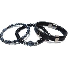 Janti JTAW24KBK1335 Janti Kombin Bileklik Deri Mıknatıs Kapama Ceyt Onyx ve Hematit Doğaltaş