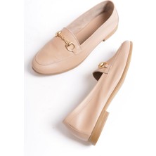 Modabuymus Deri Tokalı Yumuşak Babet Vizon Kadın Ayakkabı - Bader